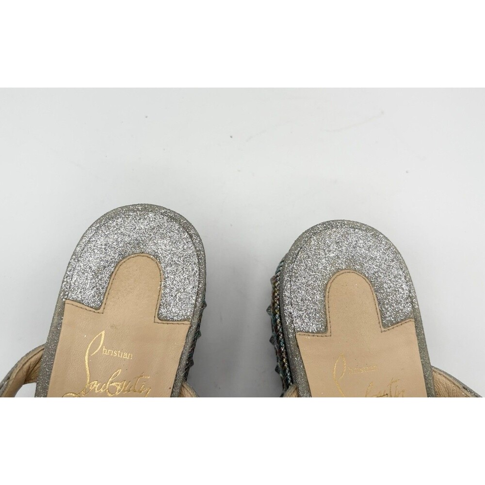 Christian Louboutin Cataclou 60 Silver Glitter Platform Sandals Wedges Sz EU 39 - Picture 9 of 13